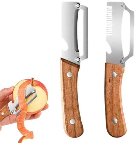 GILWUMO 2 Pezzi Coltello Affetta Verdure Multifunzione, Pelapatate Professionale In Acciaio Inossidabile Con Impugnatura In Legno, Per Adulti, Ideale Per Cucina, Frutta E Insalate