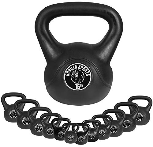 GORILLA SPORTS® Kettlebell - Singolo 2-20kg o Set da 17kg, 24kg, 30kg, 113kg, Rivestimento in Plastica, Nero - Peso Sfera, Manubri, Pesi con Maniglia, Ergonomica, Palestra, Fitness, Allenamento