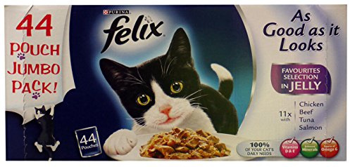 Purina Felix As Good As It Looks Adult Mixed Variety Favourites Selection in Jelly Cat Wet Food - Pack of 44, 4400 grams