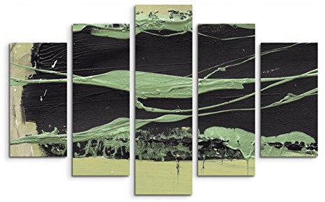 5 teiliges Wandbild auf Leinwand (Gesamt: H: 100cm B: 160cm) Keilrahmenbild Canvas Fotodruck Leinwandbild Leinwanddruck Kunstdruck Wandbild grün schwarz Farbschliere