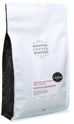 Rounton Coffee Roasters | 1kg DECAF COFFEE BEANS | Chemical Free Sparkling Water Decaffeinated Coffee Beans | Freshly Roasted Decaf Coffee Beans | Caffeine Free Espresso | Medium/Dark Roast