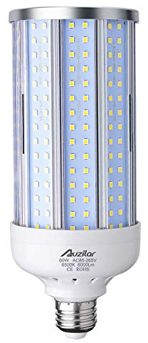 60W LED Corn Light Bulb for Indoor Large Area, E26 6000Lm 6500K Cool White,Super Bright Daylight LED Corn Bulb for Garage Barn Workshop Warehouse Factory Porch Backyard High Bay, 85V-265V