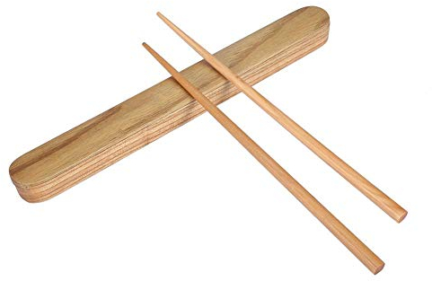 Baguettes en bois fourchette cuillre Set de cas de couverts en bambou rutilisable pour le djeuner de voyage camping paille en mtal dans ensemble de couverts(Chocolat Clair)