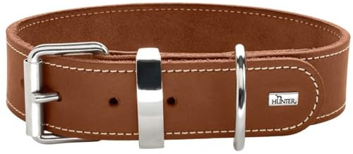 HUNTER AALBORG SPECIAL Hundehalsband, Leder, strapazierfähig, komfortabel, 55 (M), cognac | Softvollrindleder, für Hundesport geeignet, mit Ziernähten, Made in Germany, Farbe: Cognac, Größe: 55