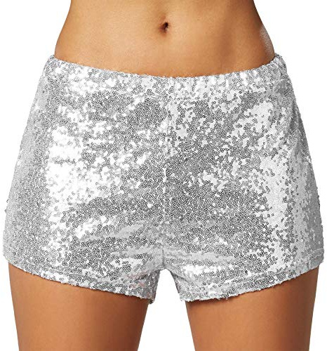 dressforfun 900996 Damen Pailletten Glitzer Shorts, sexy Kurze Hose Shorts