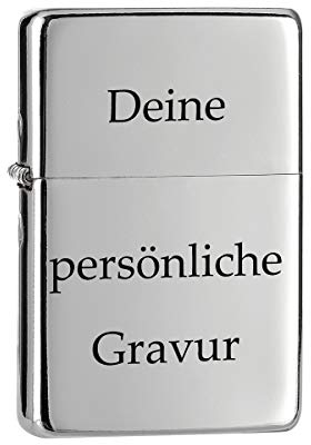 Chrom-Optik Sturmfeuerzeug mit Gravur - Personalisierte Benzin Feuerzeug (Wunschtext)