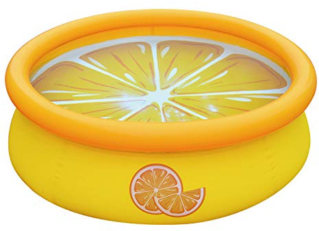 JLeisure Sun Club 3D Orange 5 Foot Round Easy to Set Up Above Ground Inflatable Kiddie Swimming Pool with Built in Drain Plug