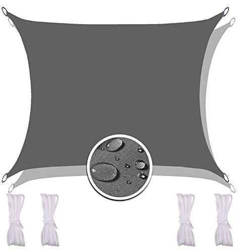 Redfire Vela Sombra Impermeable 6X6M, Fácil de Instalar Toldo Cuadrado Corredero Paño de Oxford Incluyendo Cuerda de Sujeción Resistente a la Intemperie para Piscina Gris Oscuro