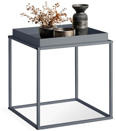 tectake® Mesa Auxiliar Apilable, Acero con Bandeja, Topes Antideslizantes, Muebles Auxiliares, Mesas Salon, Mesitas de Noche, Mueble Comedor, Mesa de Centro - 40 x 40 x 44 cm Gris Oscuro