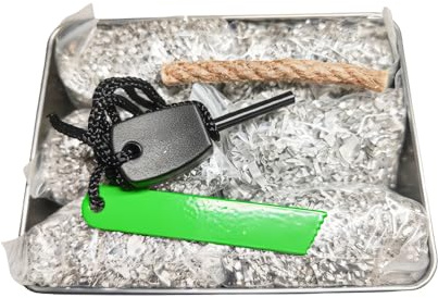 eGreen Emergency Fire Starter Magnesium 6 Bags for Camping Hiking Bushcraft Hurricane Storm Outages + Free Ferro Rod Wax Infused Jute Rope & Tin Container (6 Bag + 1 x Ferro Rod Wax Rope Tin Can)