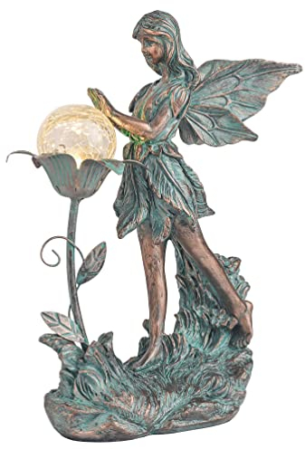 TERESA'S COLLECTIONS Garden Fairy - Esculturas y estatuas de jardín de Bronce Grandes de Resina con luz Solar al Aire Libre, Decoraciones de San Valentín, Adornos de césped para decoración al Aire