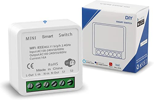 Mini Interruttore Intelligente WiFi, Interruttore Timer Luce Modulo Fai-Da-Te, Smart Life/Tuya App Telecomando Vocale Wireless Controllo, Compatibile Con Alexa Echo E Google Home (100-240V,16A)