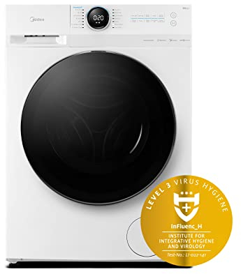 Midea MF20EW100WB Freestanding Washing Machine, BLDC Motor, Bright LED Display Lunar Dial, Steam, Allergy Care, Half-Load, Add Garment, Delay Start, Child Lock, App Control, 10kg White
