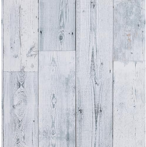 FENTIS Holztapete Graue und Blaue Rustikale Tapete zum Selbstklebendes Kontaktpapier Abnehmbare Kunststoff-Vinylfolie mit Klebriger Rückseite Wasserdichte Rolle für Küche 44,5x500cm