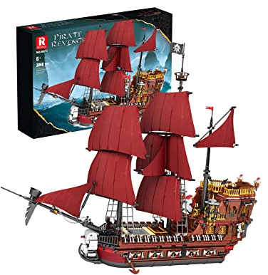 Reobrix 66010 Pirate Ship mit Stoffsegeln, Bausteine Schiff Bauset und Ausstellungsmodell für Erwachsene und Kinder, Klemmbausteine zum Bauen von Geschenken zum Geburtstag, Weihnachten (3066 PCS)