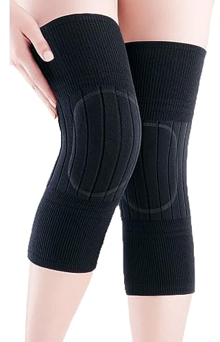 QUUPY Unisex Kaschmir Wolle Kniebandage Pads Beinwärmer Winter Warm Atmungsaktiv Thermo Kniewärmer Ärmel Knieschoner Leggings Strümpfe für Damen Herren Outdoor
