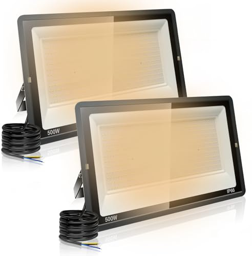 2PCS-500W Proyector LED Exterior IP66 Impermeable Focos Led Exterior 50000LM Potente Luces Led Exterior IP66 Impermeable Seguridad LED Floodlight Exterior para Terraza, Jardín, Patio, Parque, Garaje