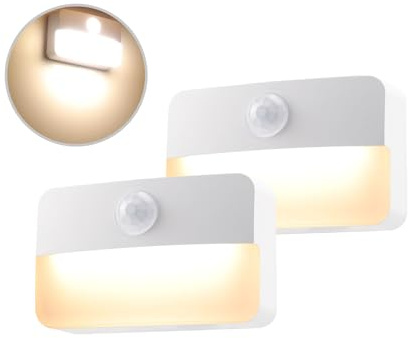da LIGHT Nachtlicht mit Bewegungsmelder innen Batterie, 2 Stück LED Treppenbeleuchtung, Schranklicht Auto EIN/AUS, Sensor Licht 3000K Warmweiß für Flur, Schlafzimmer, Küchen
