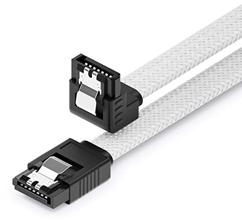 deleyCON 60cm SATA 3 Kabel Nylon 6 Gbit/s Datenkabel SATA III Anschlusskabel Serial ATA Verbindungskabel für Mainboard & Festplatte HDD SSD 1 S-ATA L-Stecker 90° Gewinkelt Weiß