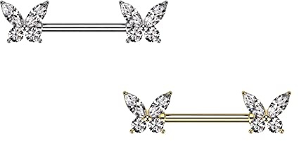 beyoutifulthings Brustwarzen-piercing Gold Silber Schmetterling Zirkonia Clear Brust-piercing Nippel-piercing Chirurgenstahl Stab 11-mm