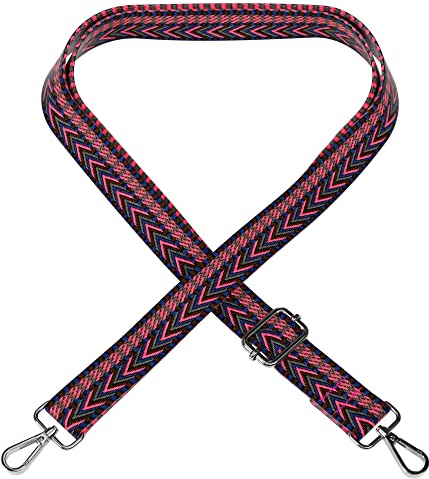 EAZY CASE - Verstellbarer Taschengurt, Ersatz Gurt für Handtaschen, Schulterriemen für Umhängetaschen, dünner Riemen für Taschen und Tragetaschen, DIY Taschenband, Zig Zag - Pink Blau Metal Silber
