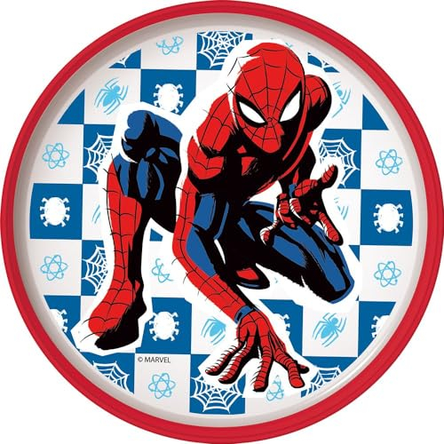 Tataway Assiette plate en plastique blanc et rouge Marvel Spiderman Spider-Man pour enfants avec base antidérapante