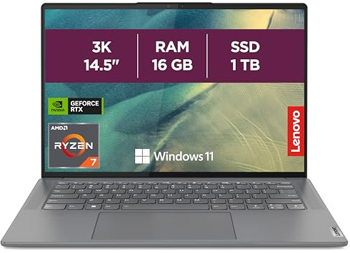 Lenovo Yoga Slim 7 ProX 14ARH7 - Ordinateur Portable 14.5'' 3K (AMD Ryzen 7 6800HS Creator Edition, RAM 16Go, SSD 1To,NVIDIA GeForce RTX 3050 4Go,Windows 11 Home) Clavier rétroéclairé AZERTY FR - Gris