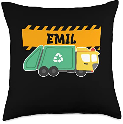 Waste Collector Dump Trash Recycling Lover Emil Trash Kids Collector Ecologist Garbage Truck Throw Pillow, 18x18, Multicolor