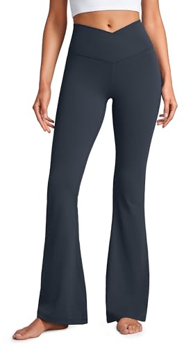 CRZ YOGA Butterluxe korsade utsvängda yogabyxor för kvinnor - 29/31/33 tum med hög midja Bootleg träningsleggings Stretch Bootcut yogabyxor Sann marin L