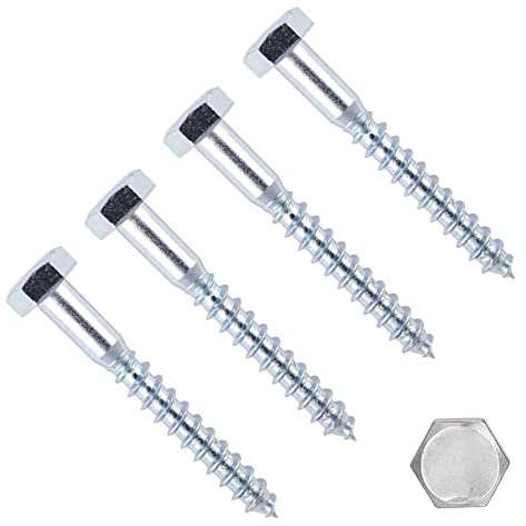 TERF® Lot de 4 vis tire-fond M12 x 120 mm à tête hexagonale M12 (12 mm) x 120 mm pour bois, maçonnerie, brique, béton, fixation murale, antenne parabolique, support TV, clôture, étagères, terrasse