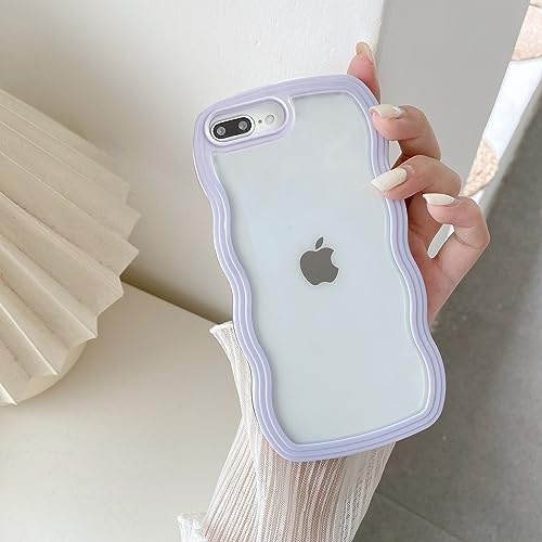 QLTYPRI Kompatibel mit iPhone 7 Plus Hülle, iPhone 8 Plus Transparent Handyhülle Aesthetic Curly Case Frauen Mädchen Girls Süßes Wellen Design Silikon TPU Bumper Schutzhülle - Lila