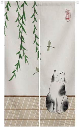 Ofat Home Ink Cat Noren Curtain, 33.5 x 59