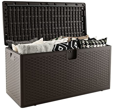 GIANTEX Auflagenbox wasserdicht 378 Liter, Gartenbox Kissenbox Kissentruhe abschließbar, Aufbewahrungsbox Aufbewahrungsbehälter mit Deckel, Terrassenbox Rattanoptik 127 x 56 x 64 cm