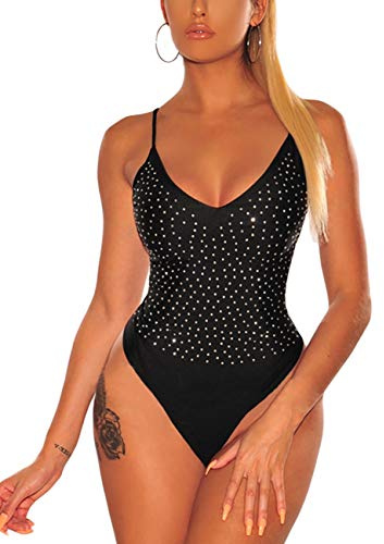 MAYFASEY Damen Bodys Sexy Langarm Mesh Durchsichtiger Jumpsuit Body Top