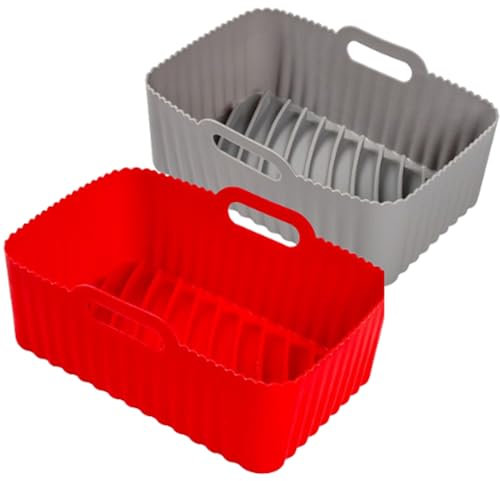 Siliz Airfryer Silikoneinlagen für Ninja, 2 Stück Grau Rot, wiederverwendbare Silikon-Airfryer-Einlagen, Ersatz für Einweg-Pergamentpapier-Einlagen, Airfryer-Zubehör ninja heißluftfritteuse
