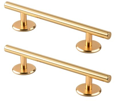 2 Stück Selbstklebende Möbelgriffe Griffe für Küchenschränke Aluminium Schrankgriffe Schubladengriffe Türgriffe Ohne Bohren Küchengriffe für Kleiderschrank (Length:250mm,Round Gold)
