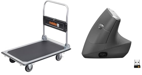 Meister Plattformwagen Klappbar Bis 300 kg Tragkraft Feststellbremse/Transporthilfe mit Lenkrollen/Paketwagen mit Antirutsch-Beschichtung/Klappwagen aus Stahl / 8985540 & Logitech MX Vertical
