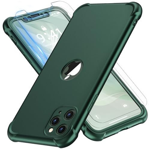 ORETECH for iPhone 11 Pro Max Case, with [ 2 x Tempered Glass Screen Protector] 360 Shockproof Heavy Duty Protection Ultra Thin Hard PC Silicone Rubber Bumper Cover for iPhone 11 Pro max -Alpine Green