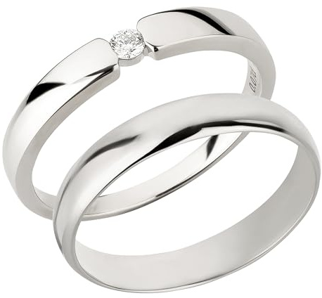 Ardeo Aurum Trauringe Paar aus 375 Gold Weißgold mit 0,07 ct Diamant Brillant Spannfassung