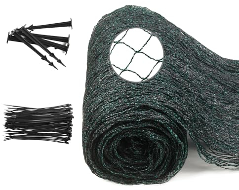 Tymar Teichnetz, Gartennetz, Vogelschutznetz, Laubnetz, Obstbaumnetz, Vogelabwehrnetz, Balkon Netz, 50 Kabelbinder, 6 Bodenanker (18g/m²; 6x3m)