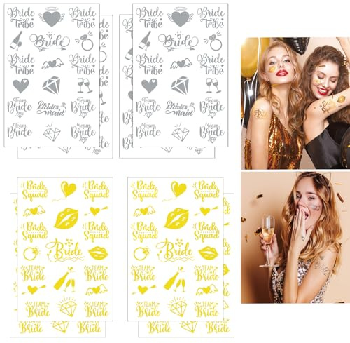 Qpout 144 Junggeselle Tattoo und Aufkleber - Gold und Silber Team Braut Party Hochzeit