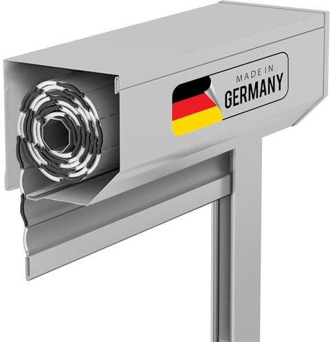 Rollwin Vorbaurollladen Elektrisch - Grau ähnl. RAL 7038 KOMPLETTES SYSTEM - 170mm Aluminium Rolladenkasten Eckig mit Rollladenmotor und Rolladenführungschienen zum Nachrüsten DEUTSCHE Produktion