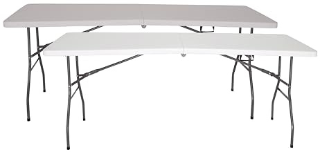 The Homeweeks Pack 2 Mesas Plegables Solid 180cm portátil | Normativa Uso público | Interior/Exterior | EN 581-1/3 | Tablero Resina HDPE 3,5cm | Capacidad 6/8 Personas | Carga 150 kg