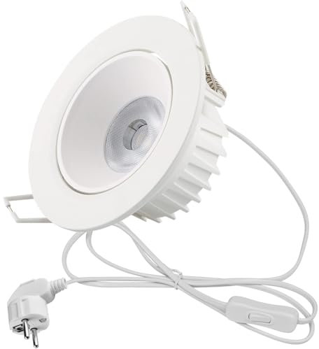 FSLiving 5W LED Einbaustrahler mit steckbarem Kabel, 230V Warmweiß/kühlesweiß, 1 Stück Möbeleinbauleuchte Einbauspots Deckenspot für Kabinett Badezimmer Küche, 6.7-8cm,weiß