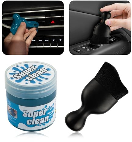 OFBAND Kit per la pulizia degli interni dell'auto con 1 gel per la pulizia dell'auto + 1 spazzola per dettagli auto, accessori per la pulizia della polvere, kit di pulizia per interni auto, cruscotto,