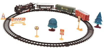 Sharplace Elektrische Spielzeugeisenbahn mit Gleisen, Klassische Eisenbahnspielzeuge, Eisenbahnbausätze, Motorikspielzeug und Güterwaggons für Kinder