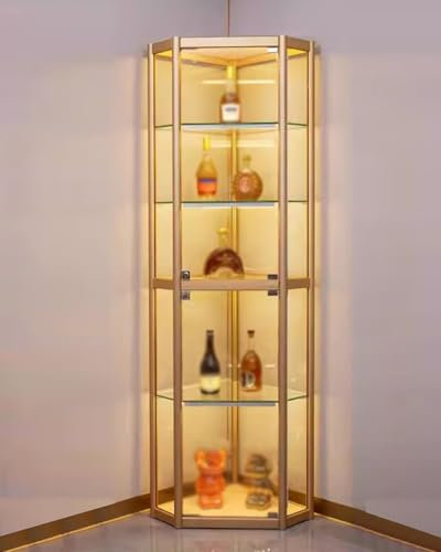 YFWOKSL Vitrine, Glasvitrinen, LED-Licht, Eckvitrine aus Glas, Vitrine mit Türen, 5-stöckige Vitrine für die Curio-Kollektion im Schlafzimmer, 70 hohes Organisationsregal (180 cm x 40 cm x