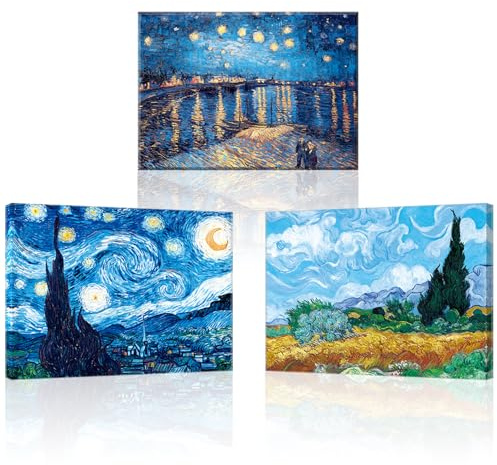 Piy Painting Sternennacht Leinwanddruck, Buntes Leinwand Malerei, Landschaft Gemälde, Leicht Zu Hängen Für Wohnzimmer Flur Küche Schlafzimmer, Set Von 3, 58x40cm (174x40 cm), Eingebautem Holzrahmen