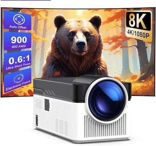 Proyector 4K, Unicview HY-450, Lente Ultra Corta UST, Videoproyector Cine en casa con Android 11, 900 ANSI Lúmenes, Auto Keystone, Enfoque motorizado, Keystone 4D, Zoom Digital, WIFI6, Bluetooth 5.4,