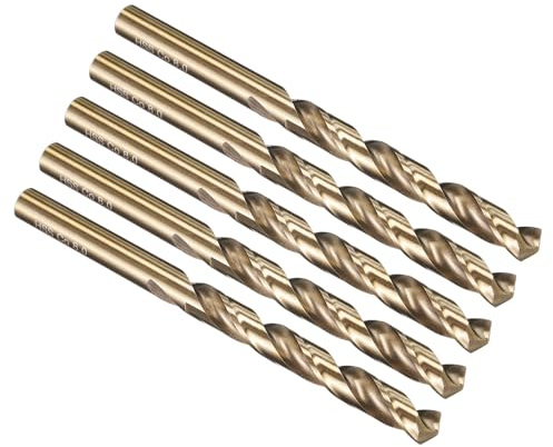 PATIKIL 8mm Drill Bit M35 Cobalt 5% High-Speed Steel 5 Pack | Jobber Straight Shank 135° Gold Finish for Stainless Steel Hard Metal